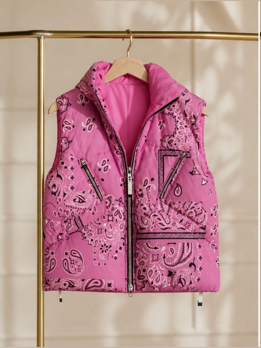 Khrisjoy Kids Pink Bandana Puffer Vest Size 12Y Designer Down Vest NWT
